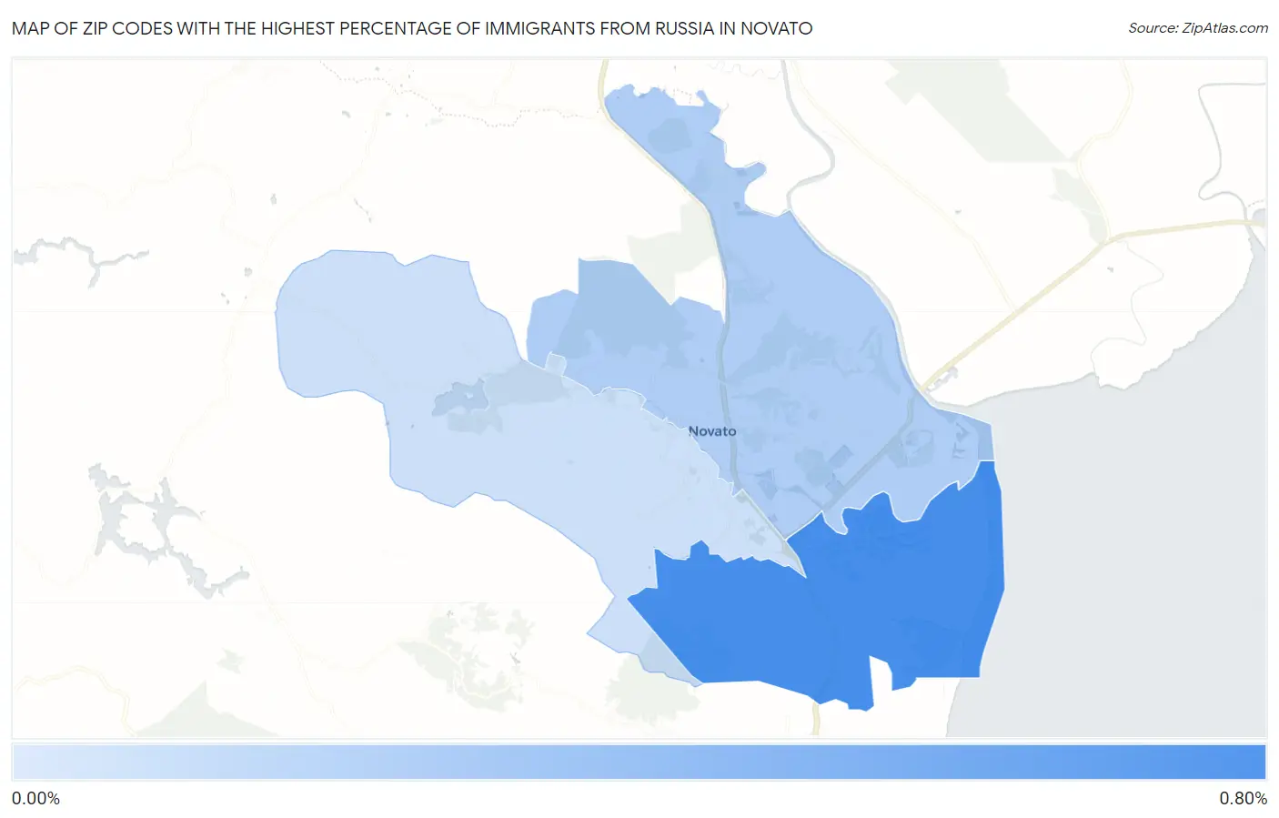 Zip Codes with the Highest Percentage of Immigrants from Russia in Novato Map