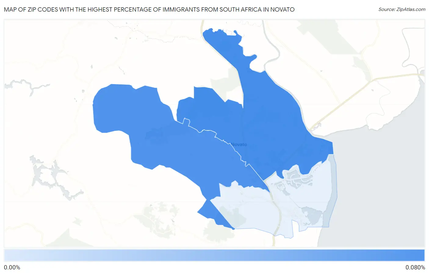 Zip Codes with the Highest Percentage of Immigrants from South Africa in Novato Map