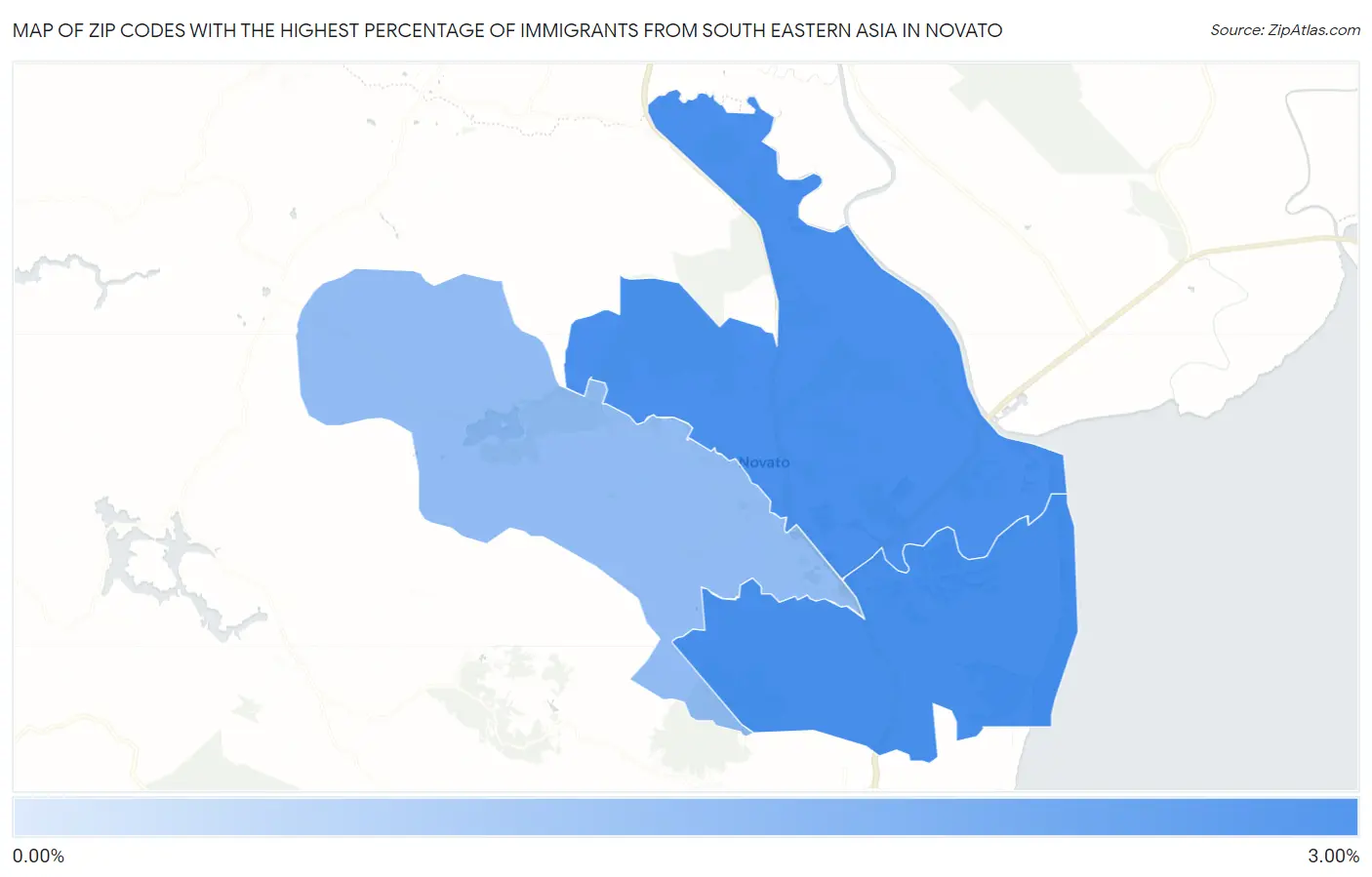 Zip Codes with the Highest Percentage of Immigrants from South Eastern Asia in Novato Map