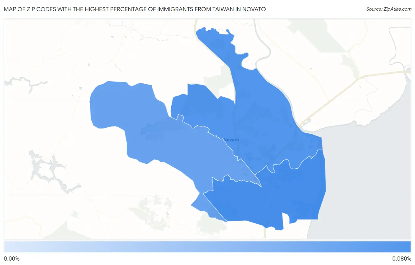Zip Codes with the Highest Percentage of Immigrants from Taiwan in Novato Map