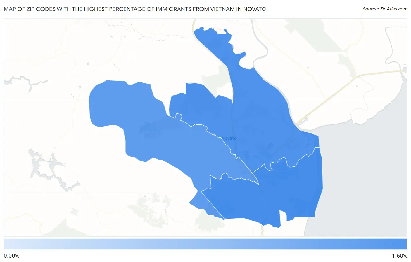 Zip Codes with the Highest Percentage of Immigrants from Vietnam in Novato Map