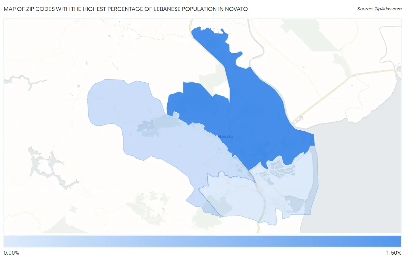 Zip Codes with the Highest Percentage of Lebanese Population in Novato Map