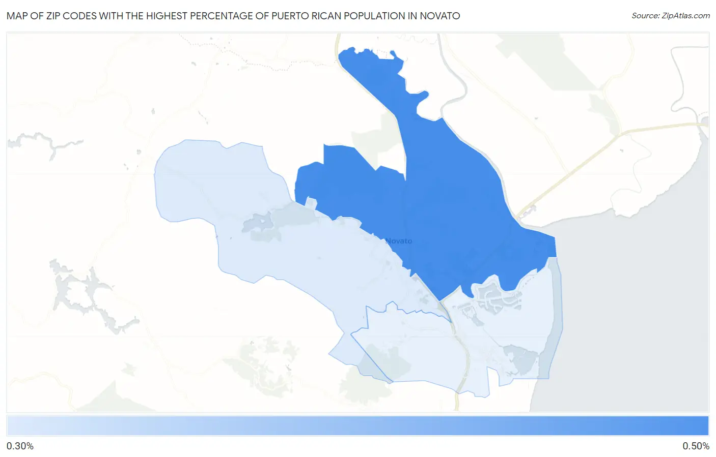 Zip Codes with the Highest Percentage of Puerto Rican Population in Novato Map