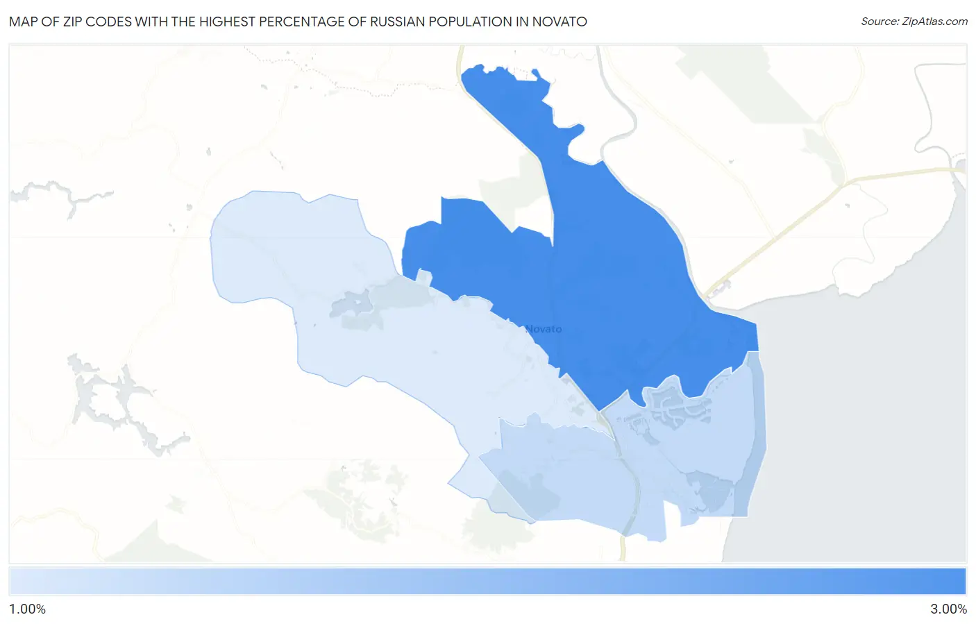 Zip Codes with the Highest Percentage of Russian Population in Novato Map