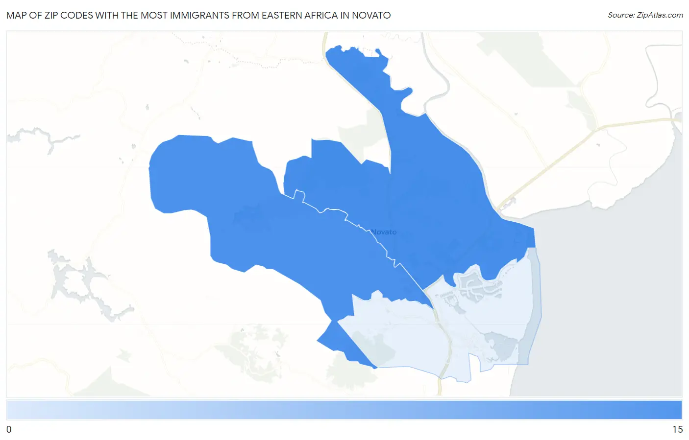 Zip Codes with the Most Immigrants from Eastern Africa in Novato Map