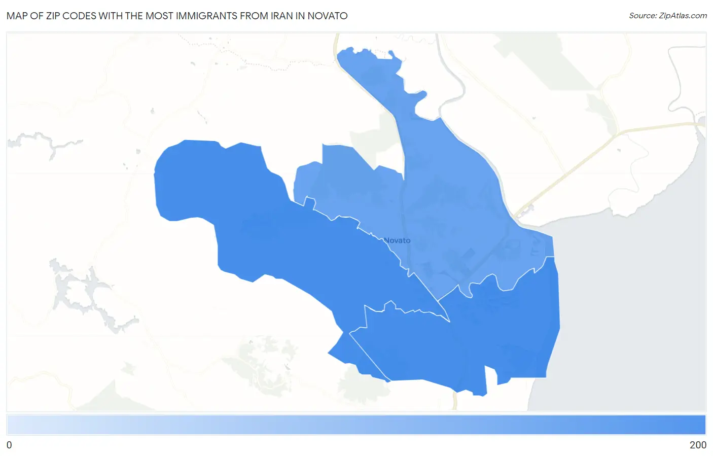 Zip Codes with the Most Immigrants from Iran in Novato Map
