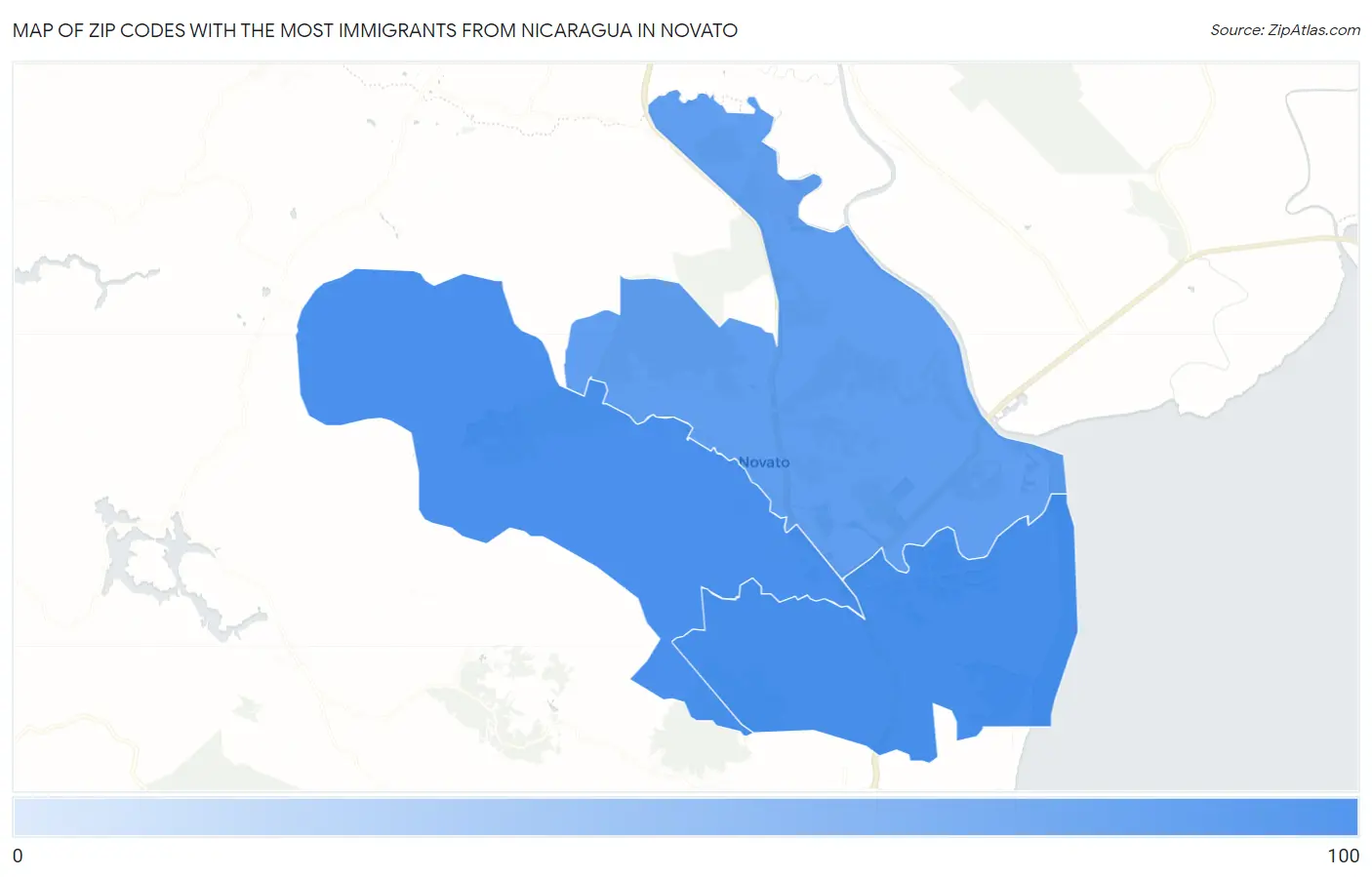Zip Codes with the Most Immigrants from Nicaragua in Novato Map
