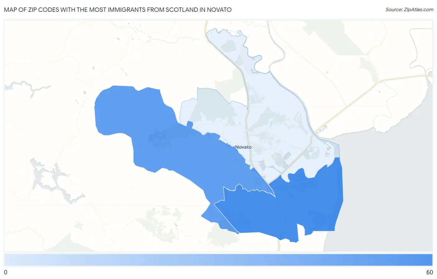 Zip Codes with the Most Immigrants from Scotland in Novato Map