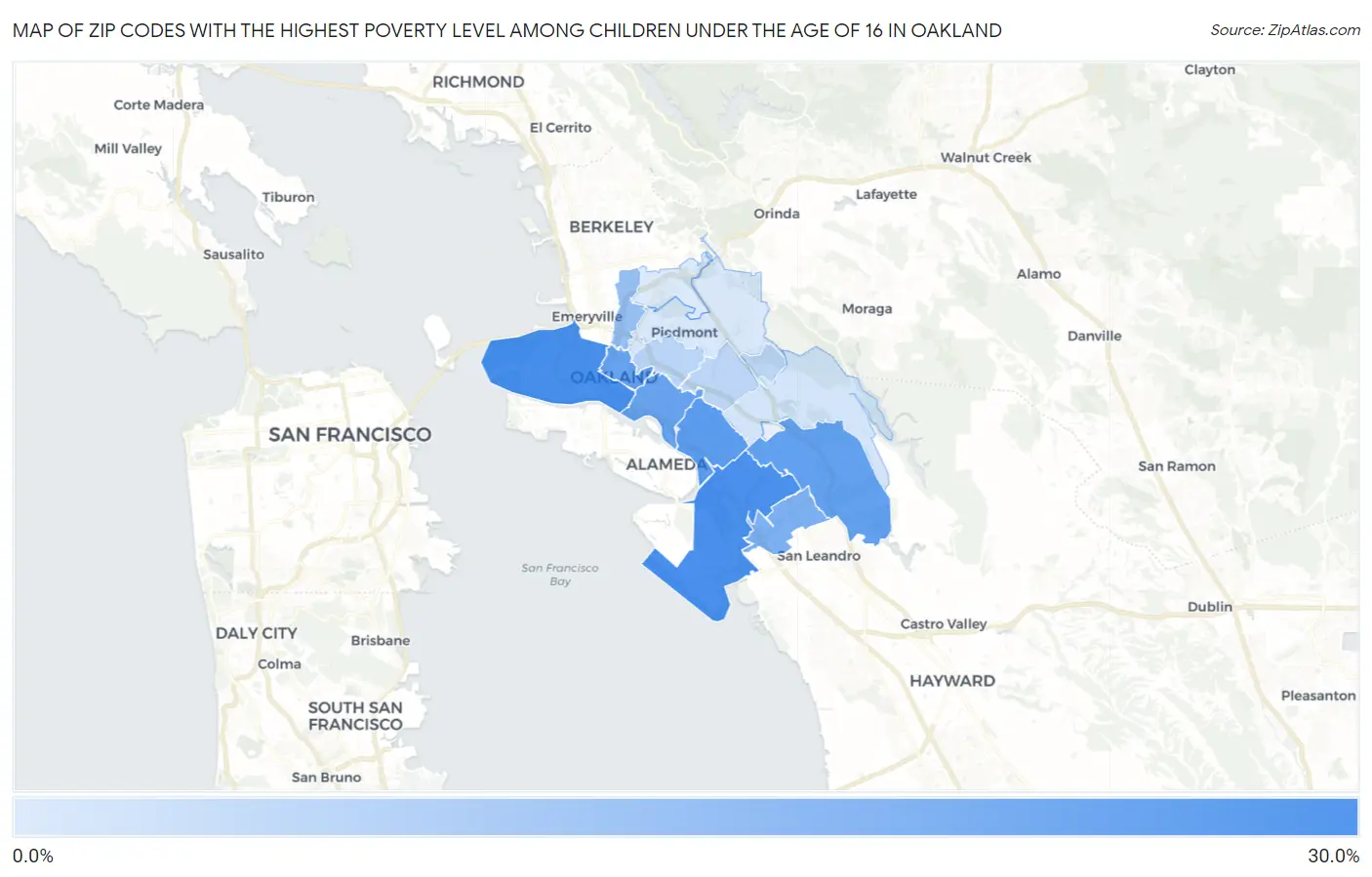 Zip Codes with the Highest Poverty Level Among Children Under the Age of 16 in Oakland Map
