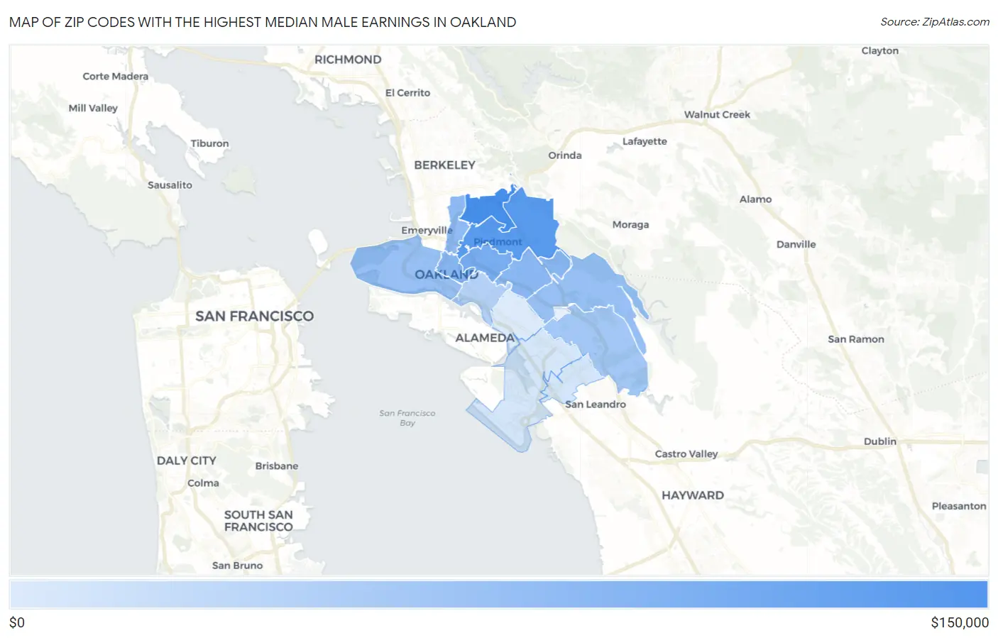 Zip Codes with the Highest Median Male Earnings in Oakland Map