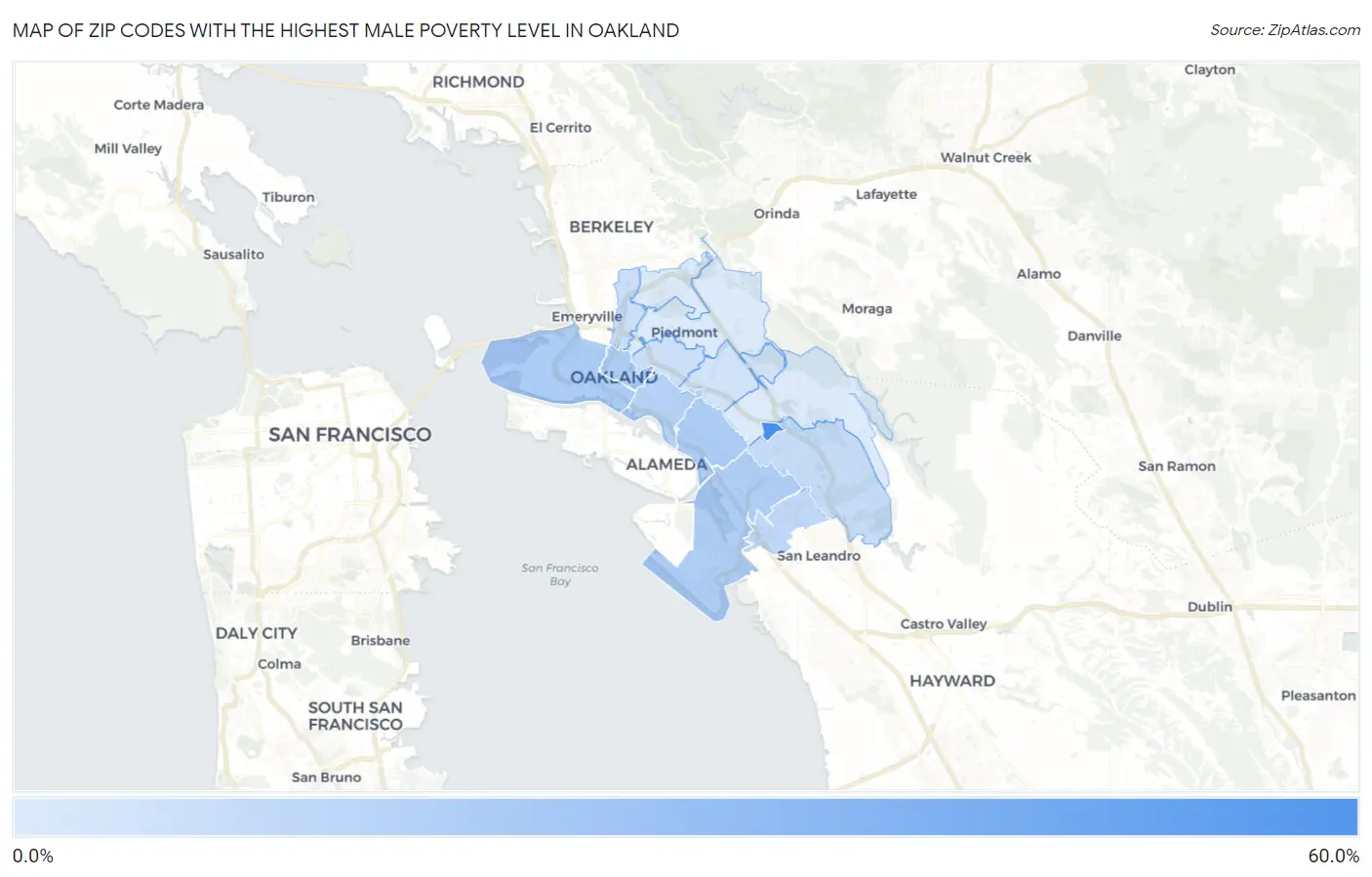 Zip Codes with the Highest Male Poverty Level in Oakland Map