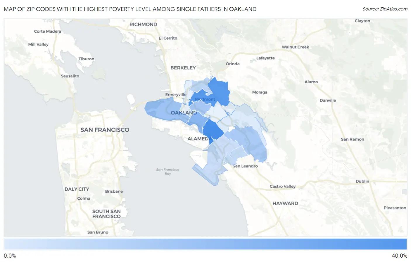 Zip Codes with the Highest Poverty Level Among Single Fathers in Oakland Map