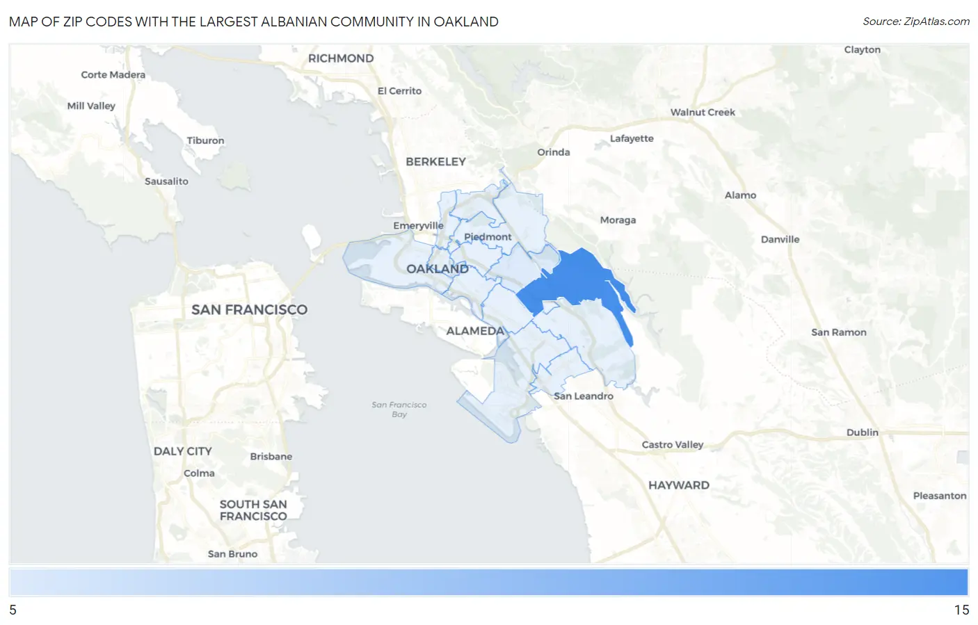 Zip Codes with the Largest Albanian Community in Oakland Map