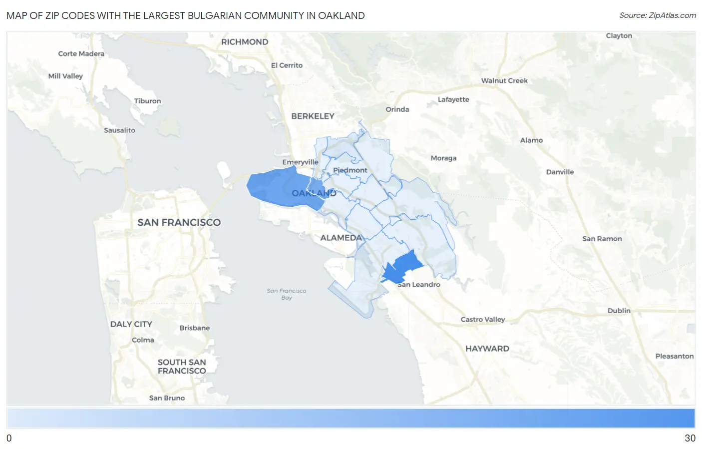 Zip Codes with the Largest Bulgarian Community in Oakland Map