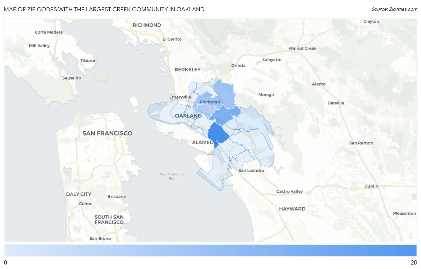 Zip Codes with the Largest Creek Community in Oakland Map