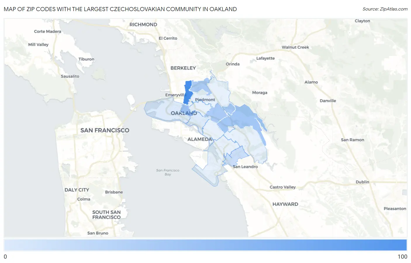 Zip Codes with the Largest Czechoslovakian Community in Oakland Map