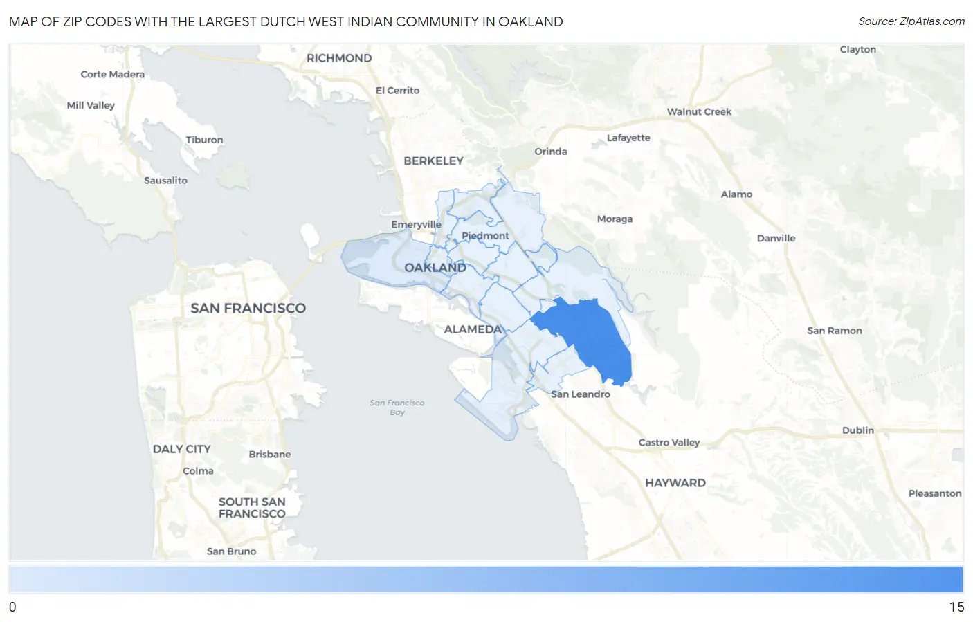 Zip Codes with the Largest Dutch West Indian Community in Oakland Map