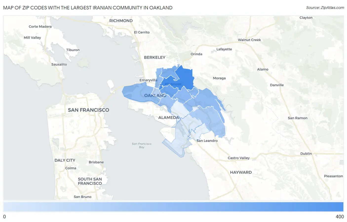Zip Codes with the Largest Iranian Community in Oakland Map