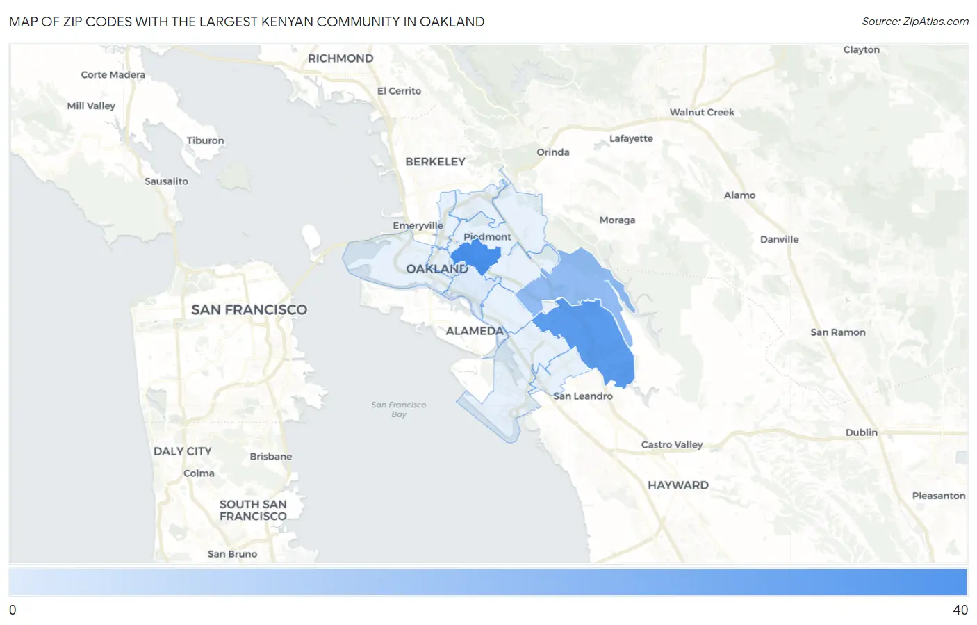 Zip Codes with the Largest Kenyan Community in Oakland Map