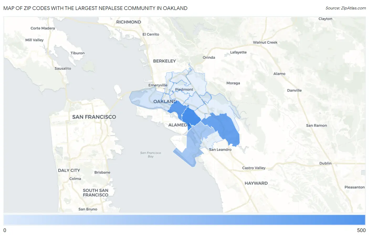 Zip Codes with the Largest Nepalese Community in Oakland Map