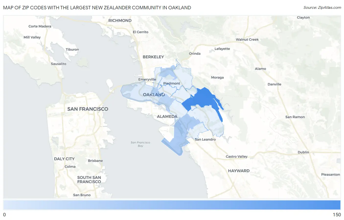 Zip Codes with the Largest New Zealander Community in Oakland Map
