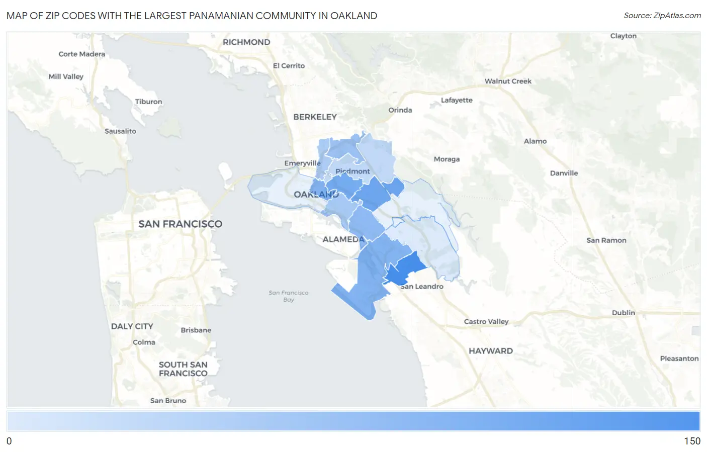 Zip Codes with the Largest Panamanian Community in Oakland Map