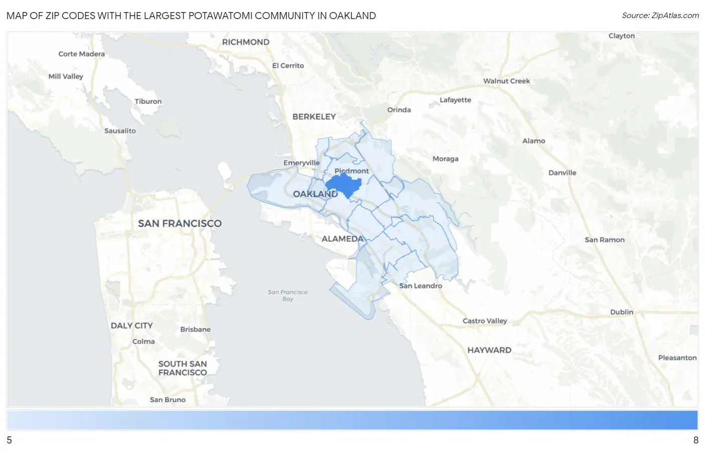 Zip Codes with the Largest Potawatomi Community in Oakland Map