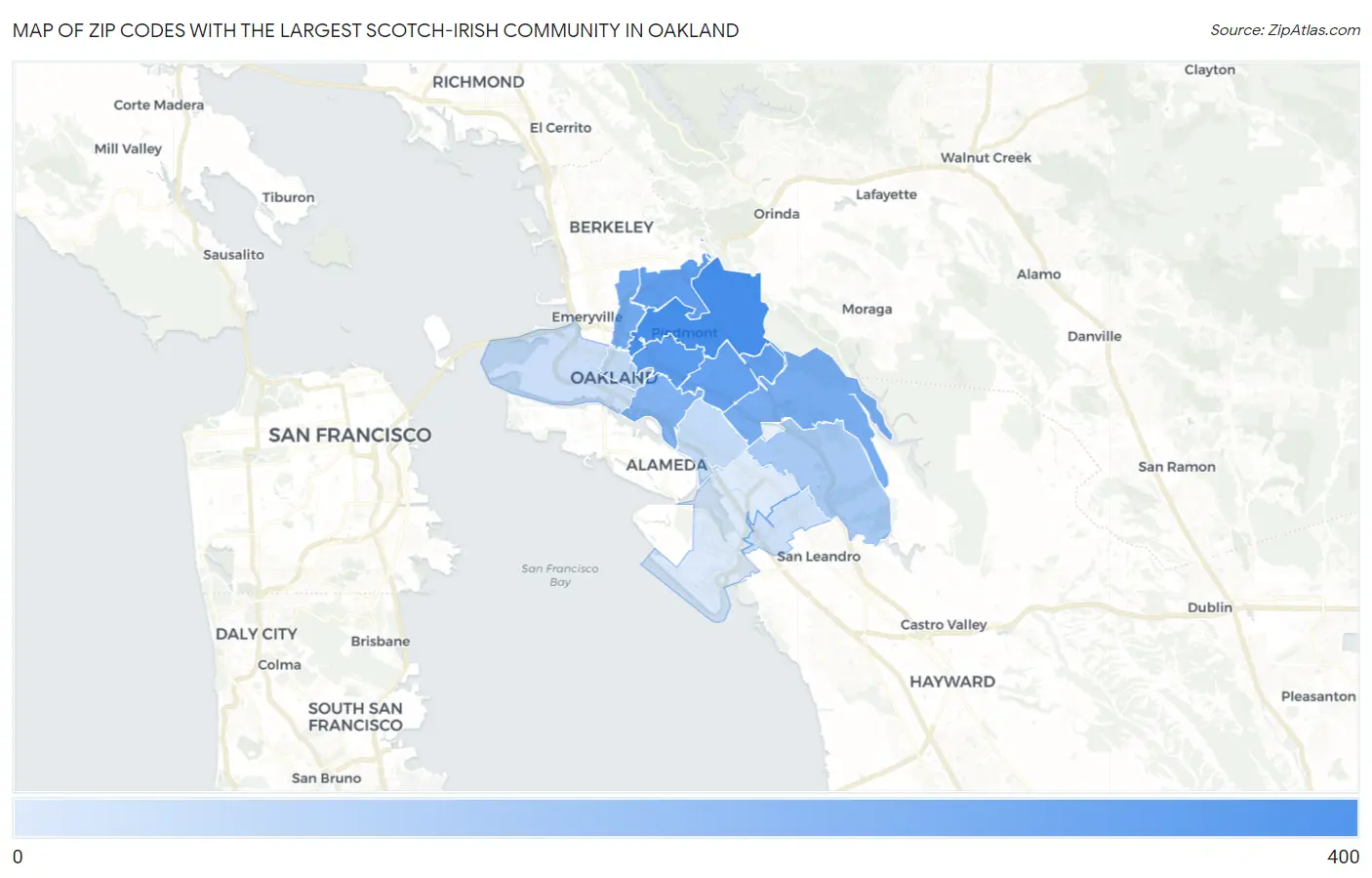 Zip Codes with the Largest Scotch-Irish Community in Oakland Map