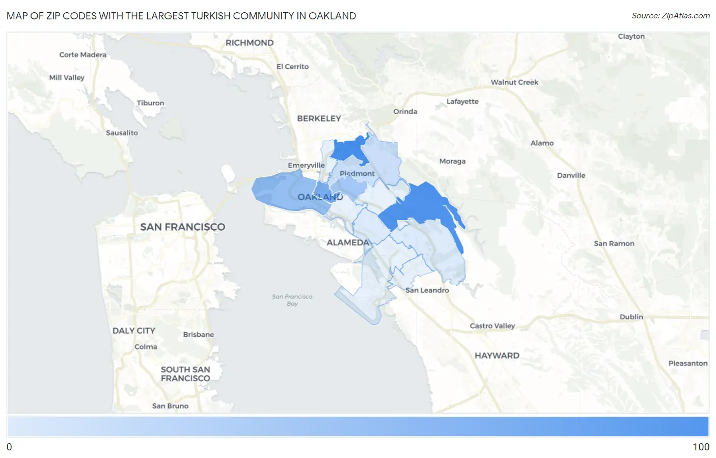 Zip Codes with the Largest Turkish Community in Oakland Map