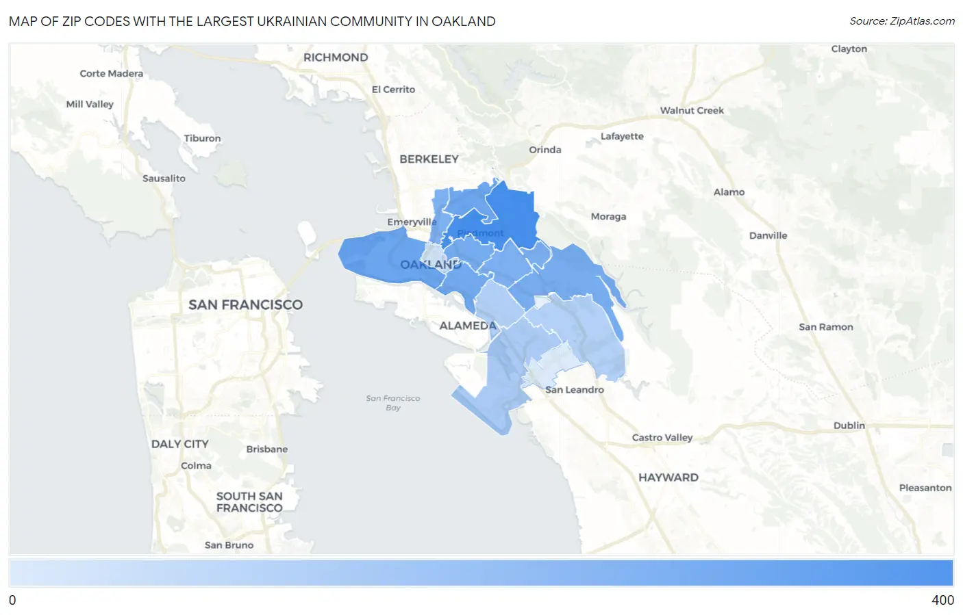 Zip Codes with the Largest Ukrainian Community in Oakland Map