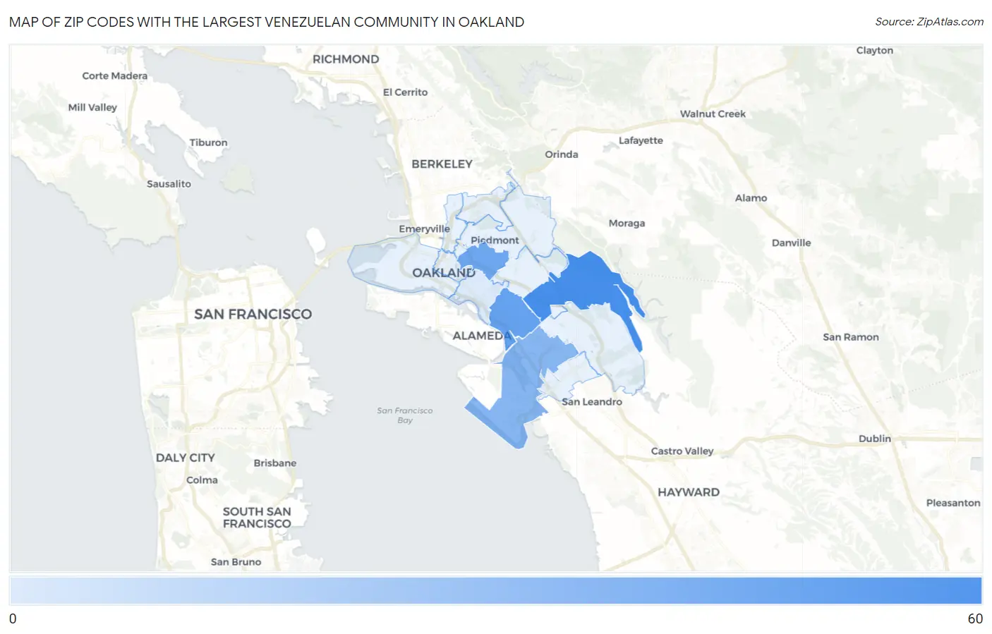 Zip Codes with the Largest Venezuelan Community in Oakland Map