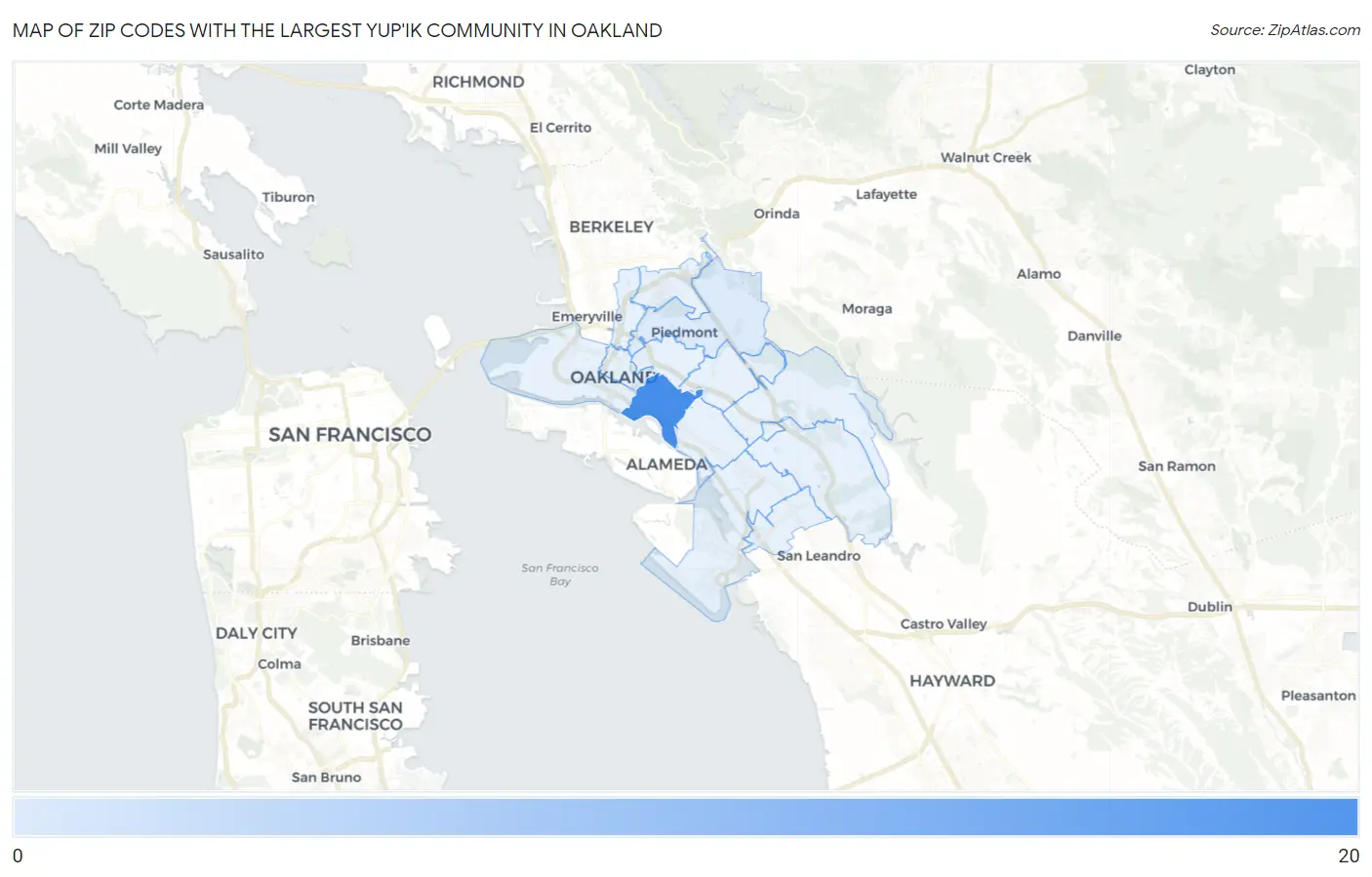 Zip Codes with the Largest Yup'ik Community in Oakland Map