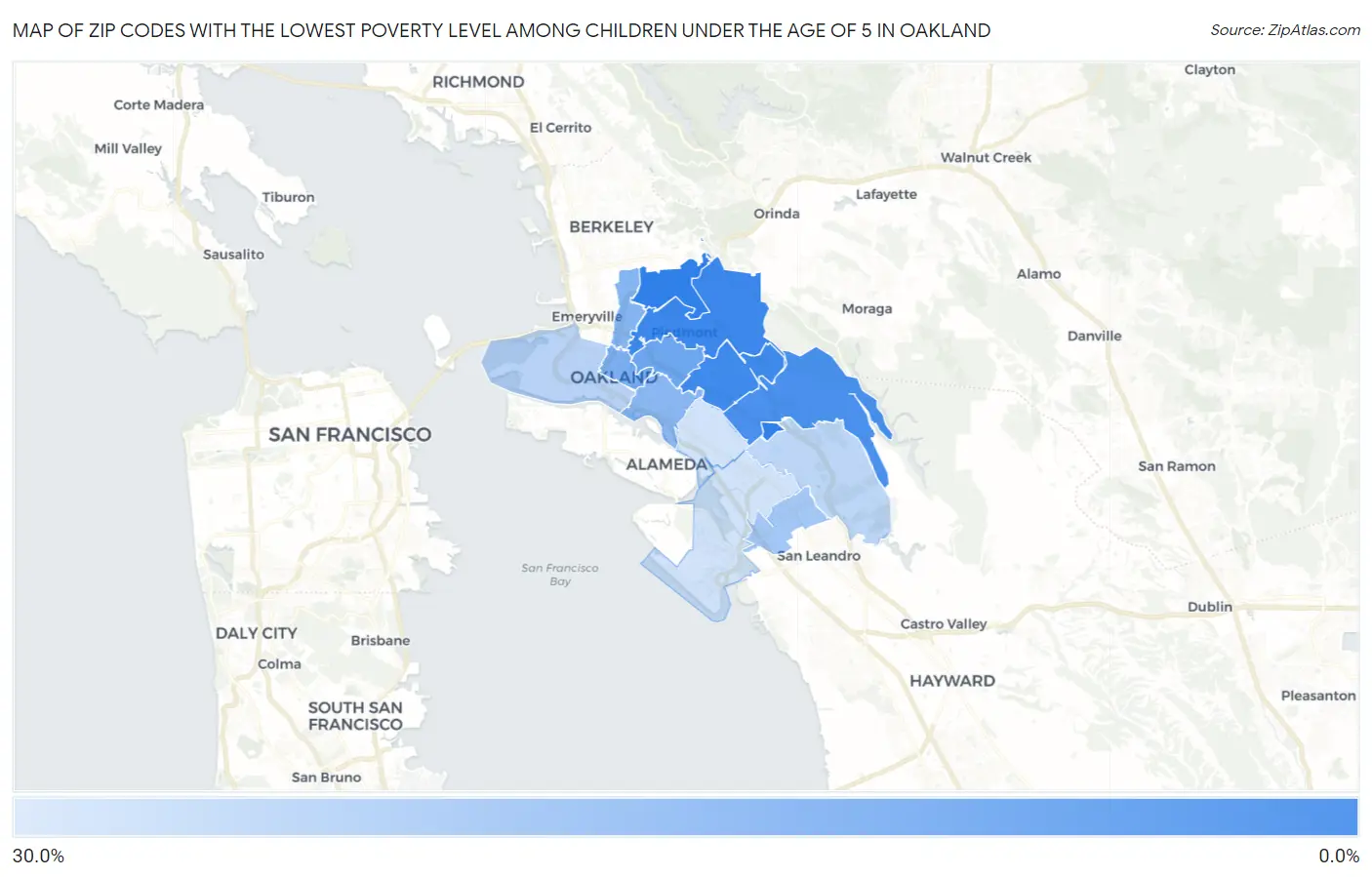 Zip Codes with the Lowest Poverty Level Among Children Under the Age of 5 in Oakland Map
