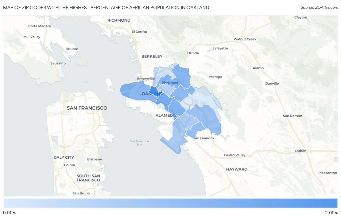 Zip Codes with the Highest Percentage of African Population in Oakland Map