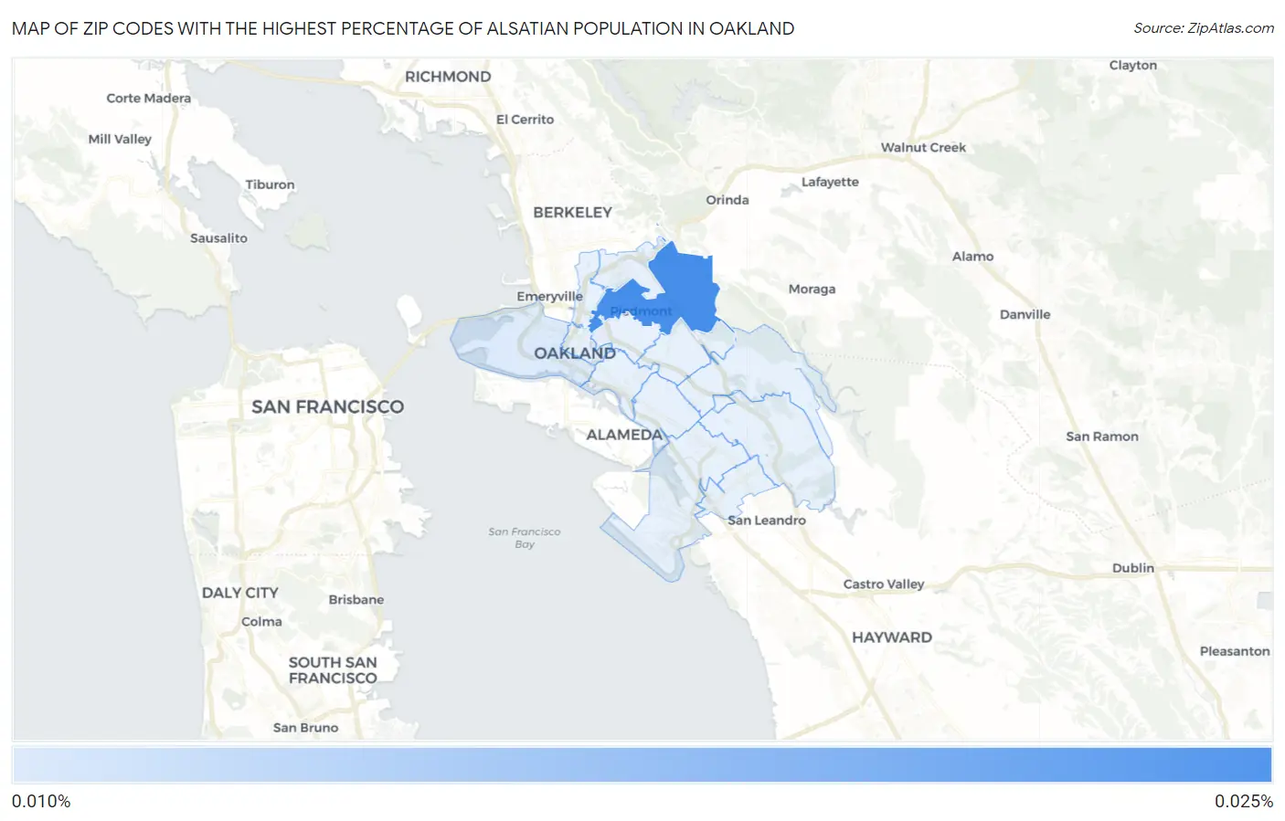 Zip Codes with the Highest Percentage of Alsatian Population in Oakland Map