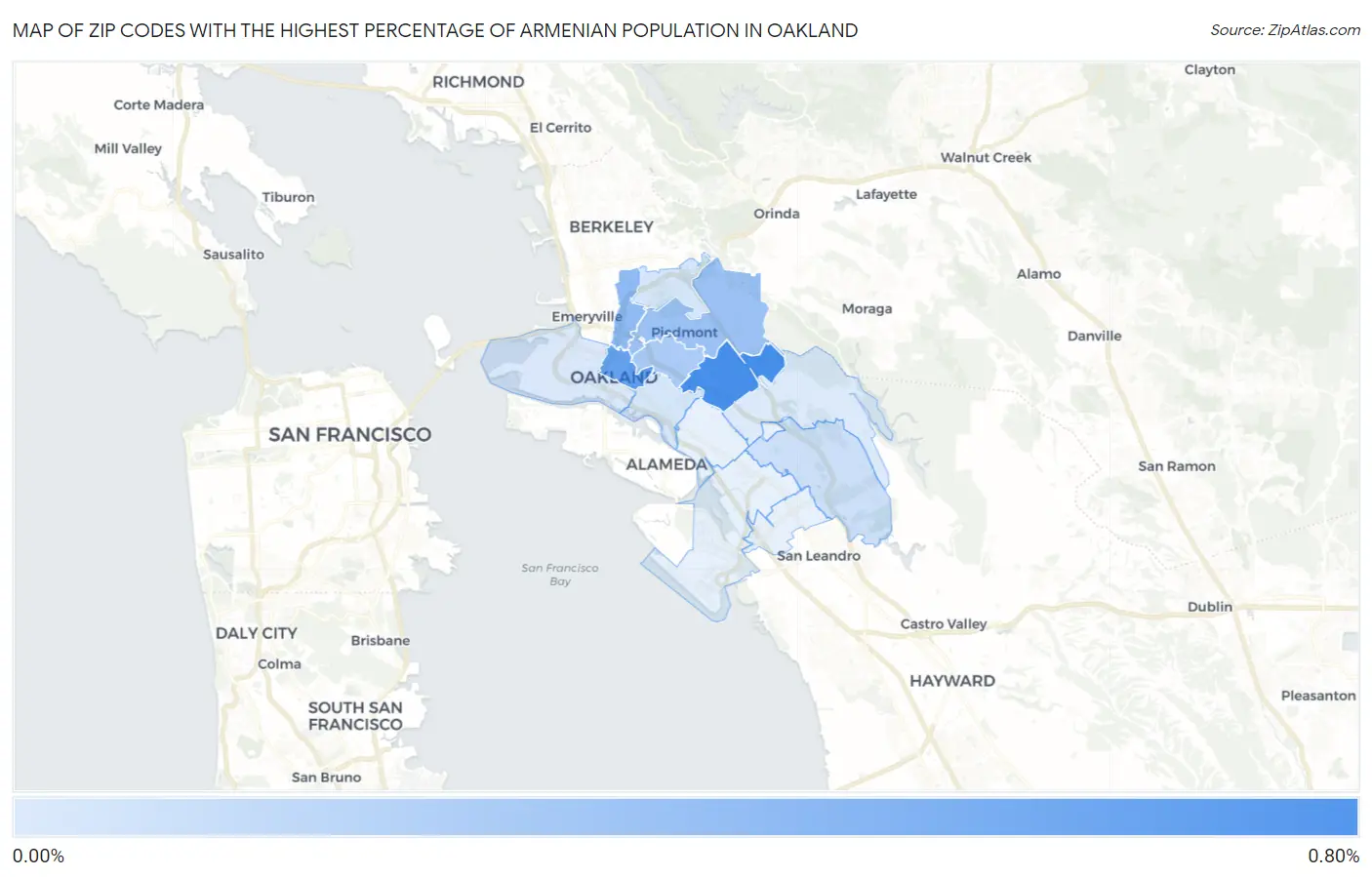 Zip Codes with the Highest Percentage of Armenian Population in Oakland Map