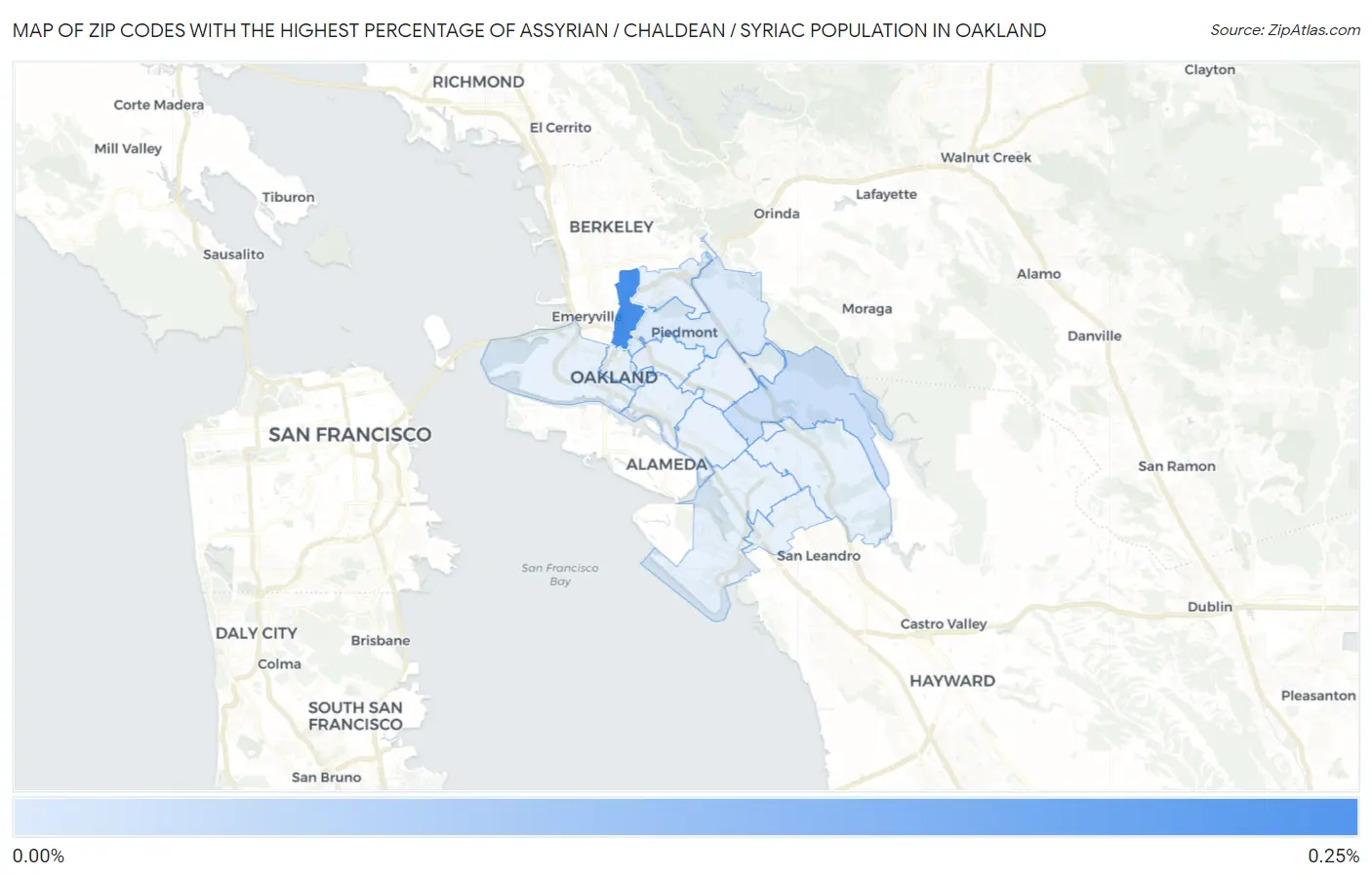 Zip Codes with the Highest Percentage of Assyrian / Chaldean / Syriac Population in Oakland Map