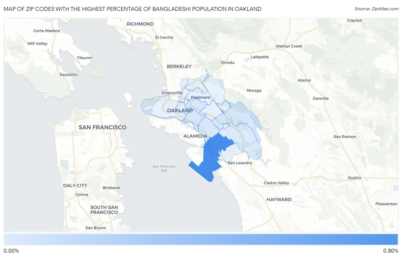 Zip Codes with the Highest Percentage of Bangladeshi Population in Oakland Map