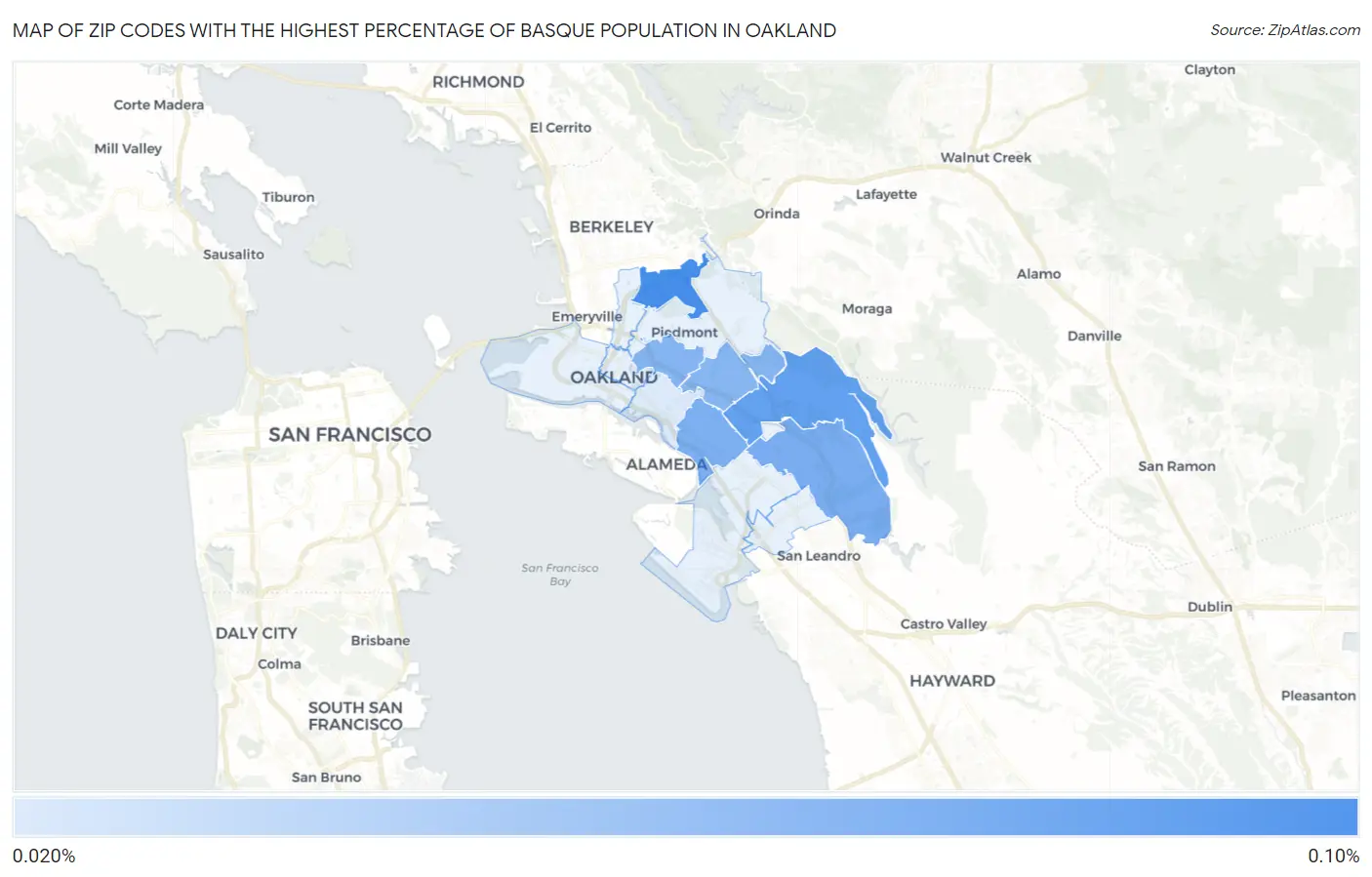 Zip Codes with the Highest Percentage of Basque Population in Oakland Map