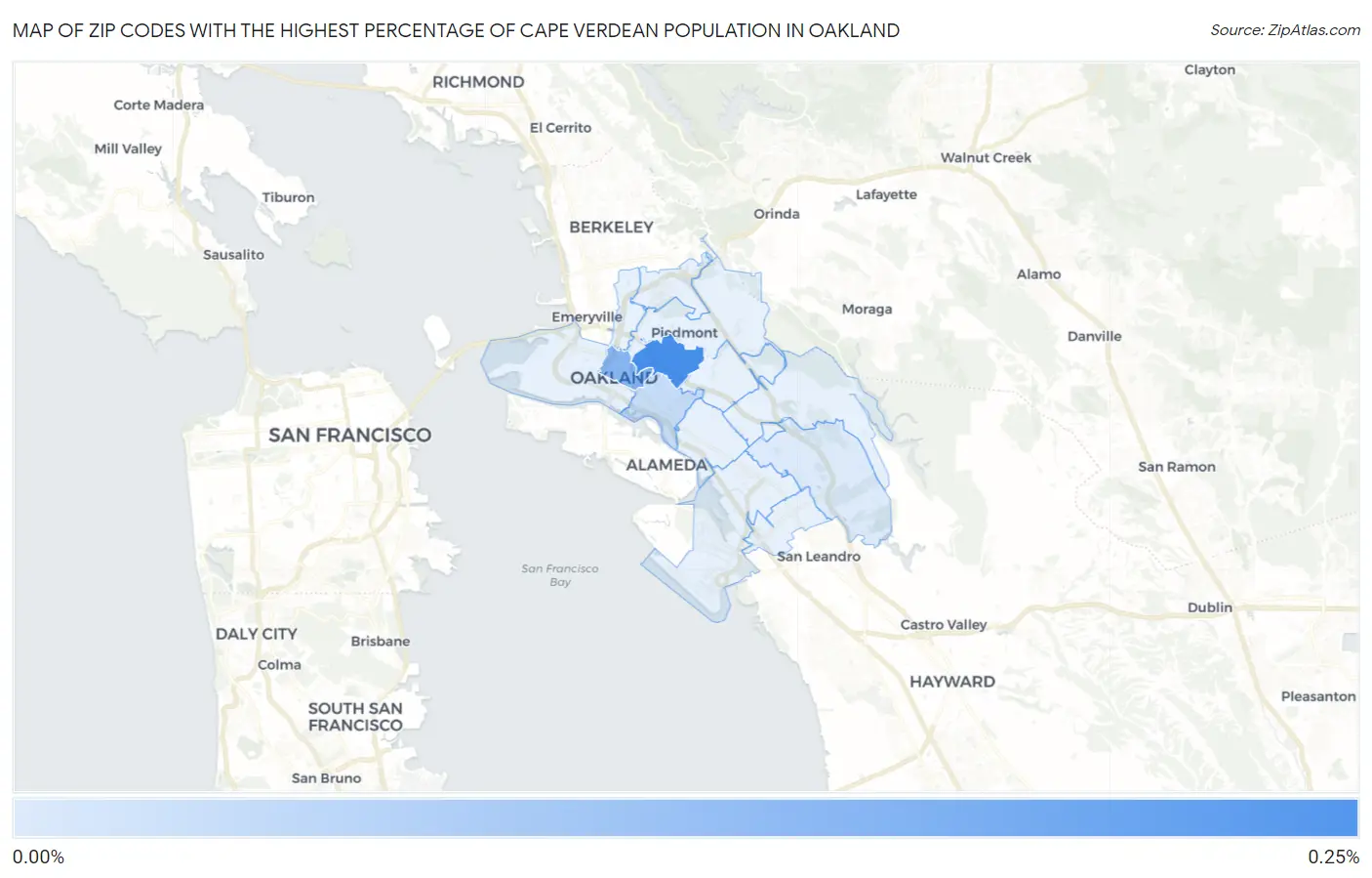Zip Codes with the Highest Percentage of Cape Verdean Population in Oakland Map
