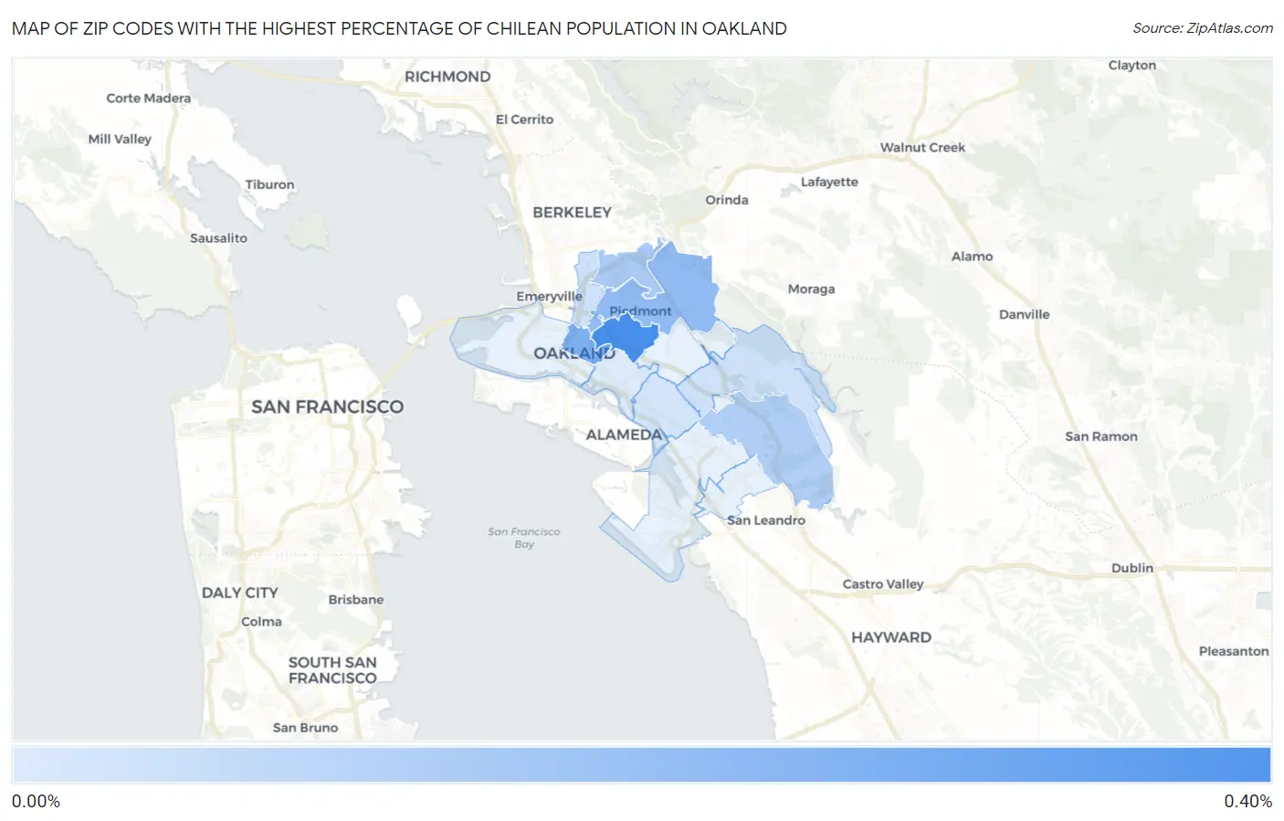 Zip Codes with the Highest Percentage of Chilean Population in Oakland Map