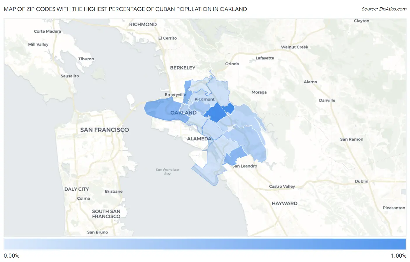 Zip Codes with the Highest Percentage of Cuban Population in Oakland Map