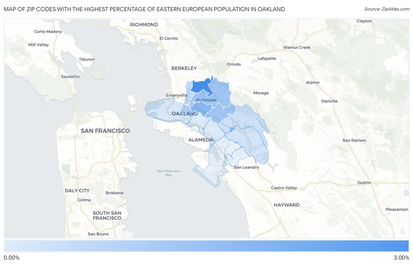 Zip Codes with the Highest Percentage of Eastern European Population in Oakland Map