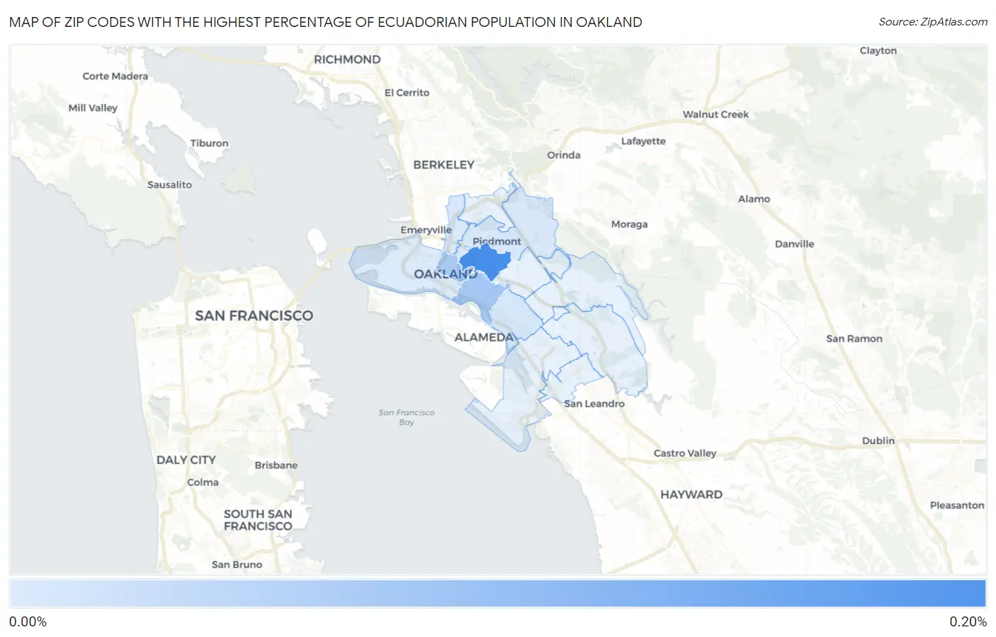 Zip Codes with the Highest Percentage of Ecuadorian Population in Oakland Map