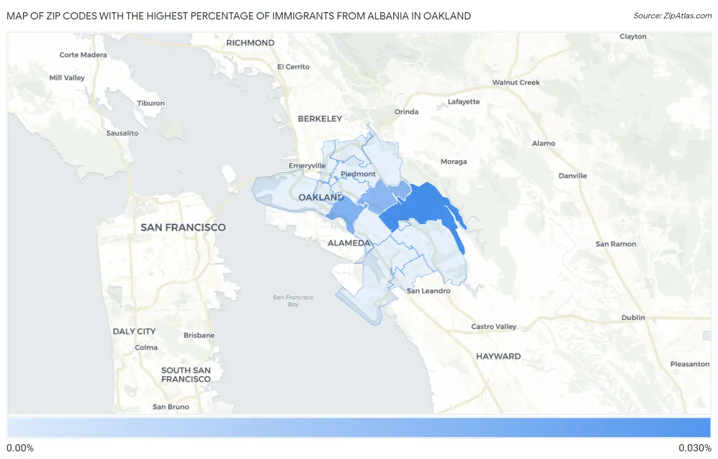 Zip Codes with the Highest Percentage of Immigrants from Albania in Oakland Map
