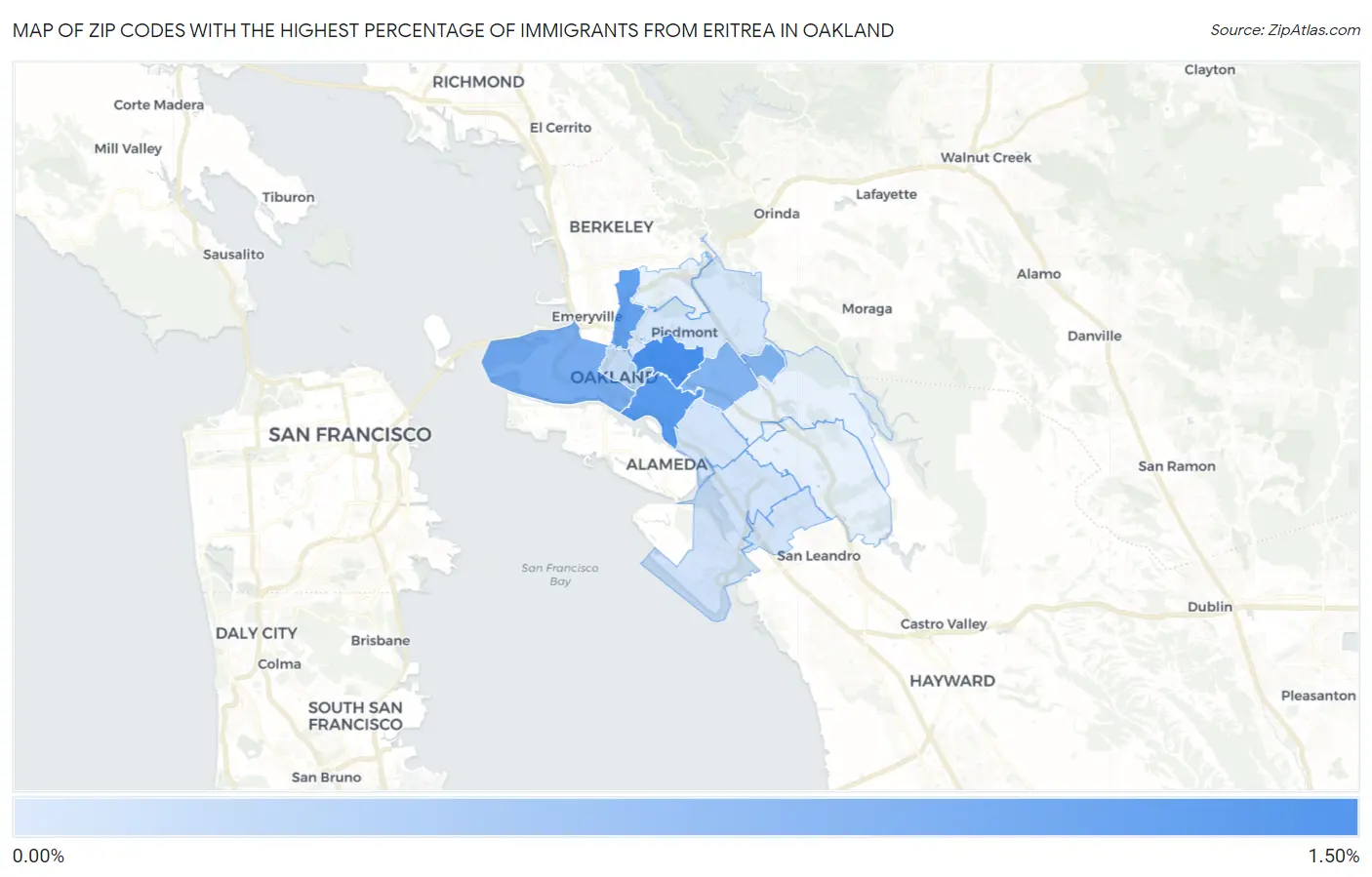 Zip Codes with the Highest Percentage of Immigrants from Eritrea in Oakland Map