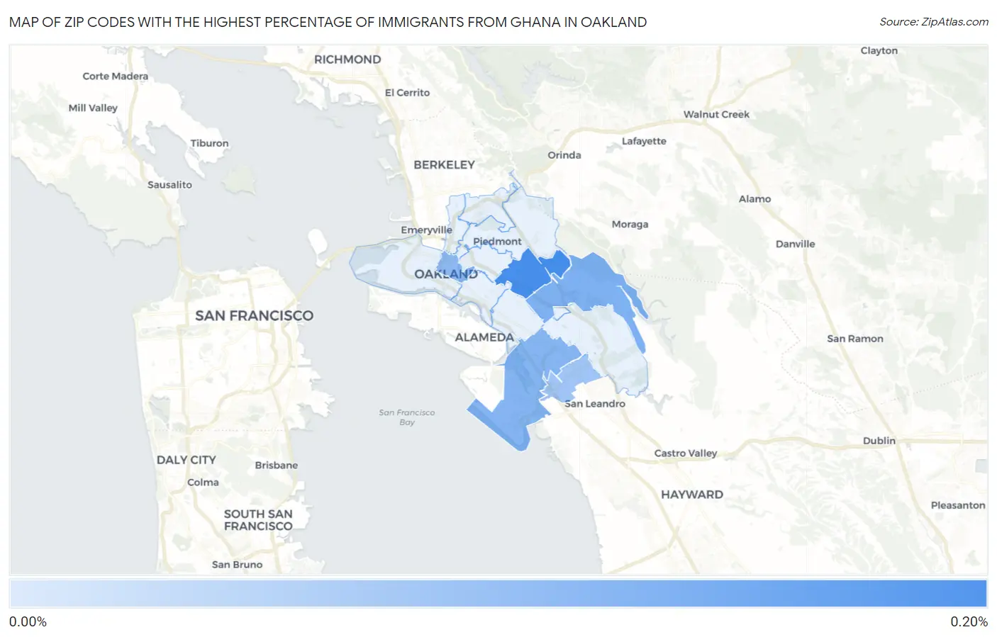 Zip Codes with the Highest Percentage of Immigrants from Ghana in Oakland Map