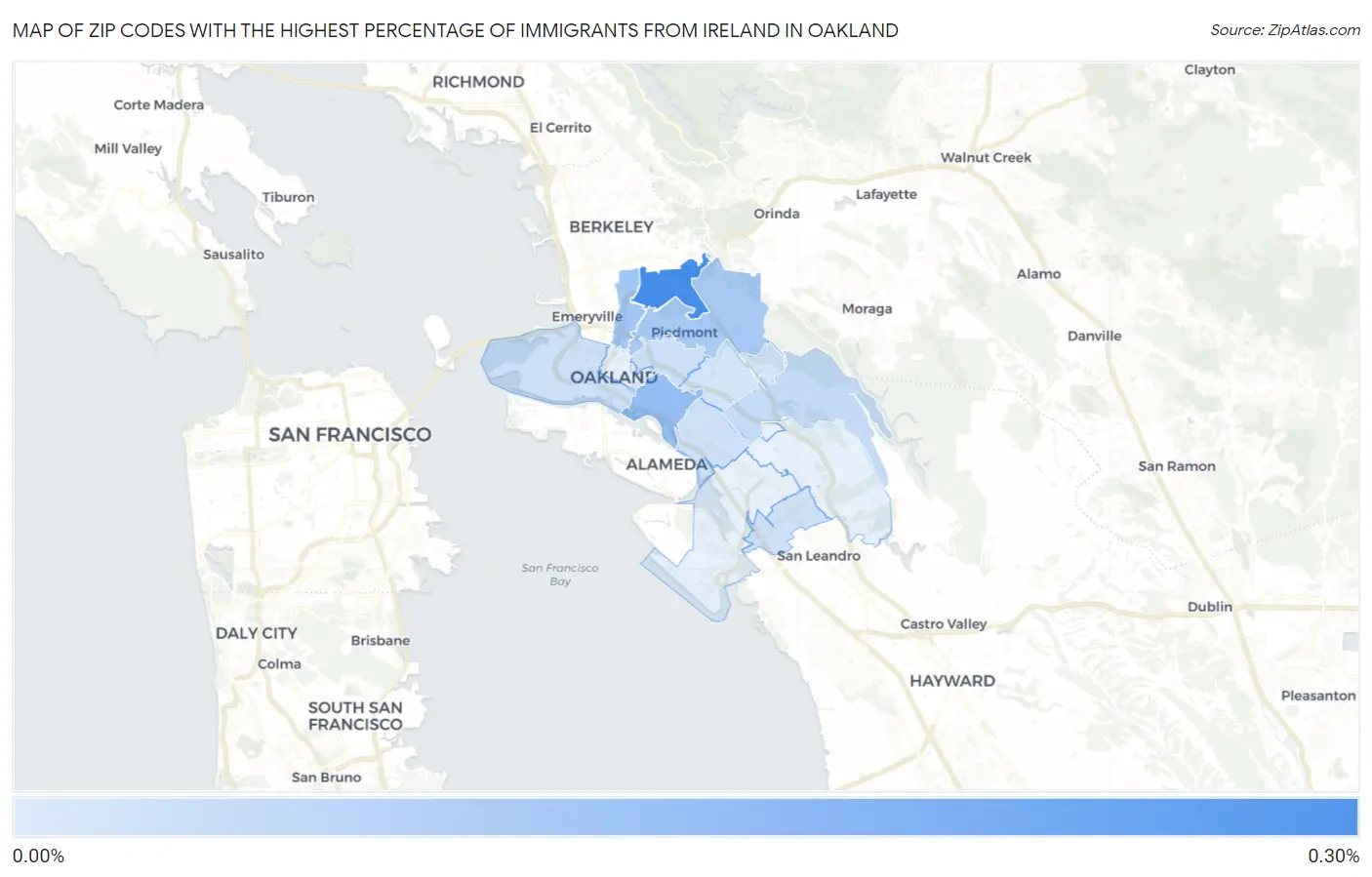 Zip Codes with the Highest Percentage of Immigrants from Ireland in Oakland Map