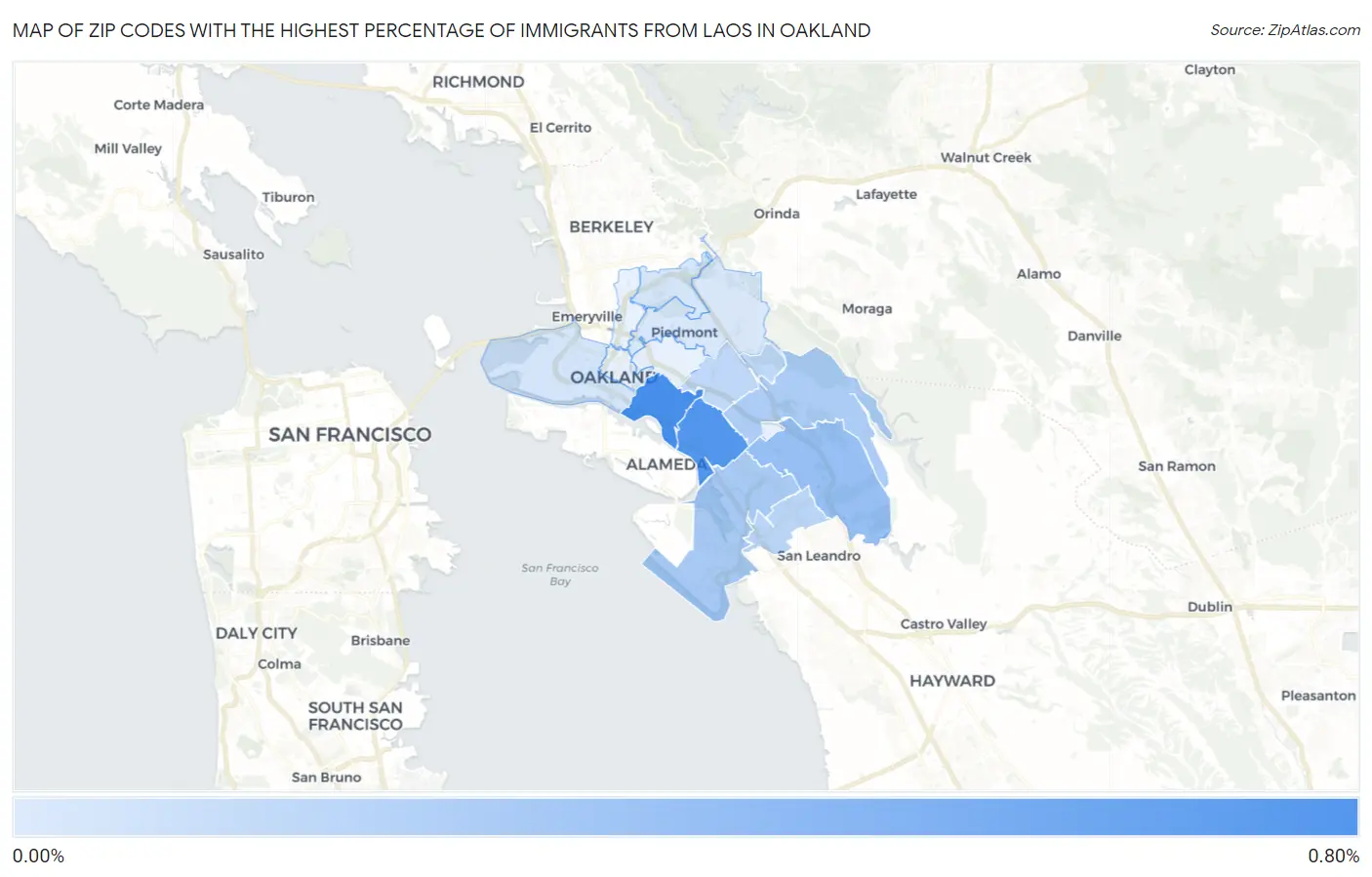 Zip Codes with the Highest Percentage of Immigrants from Laos in Oakland Map
