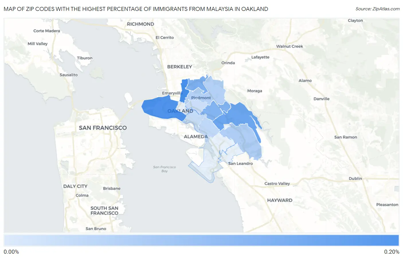 Zip Codes with the Highest Percentage of Immigrants from Malaysia in Oakland Map